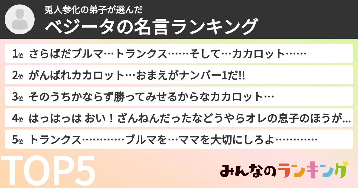 兎人参化の弟子さんの「ベジータの名言ランキング」