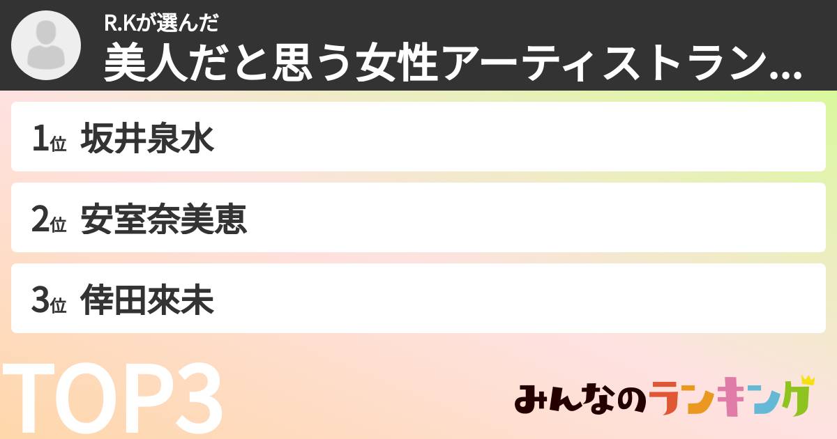 R.Kさんの「美人だと思う女性アーティストランキング」