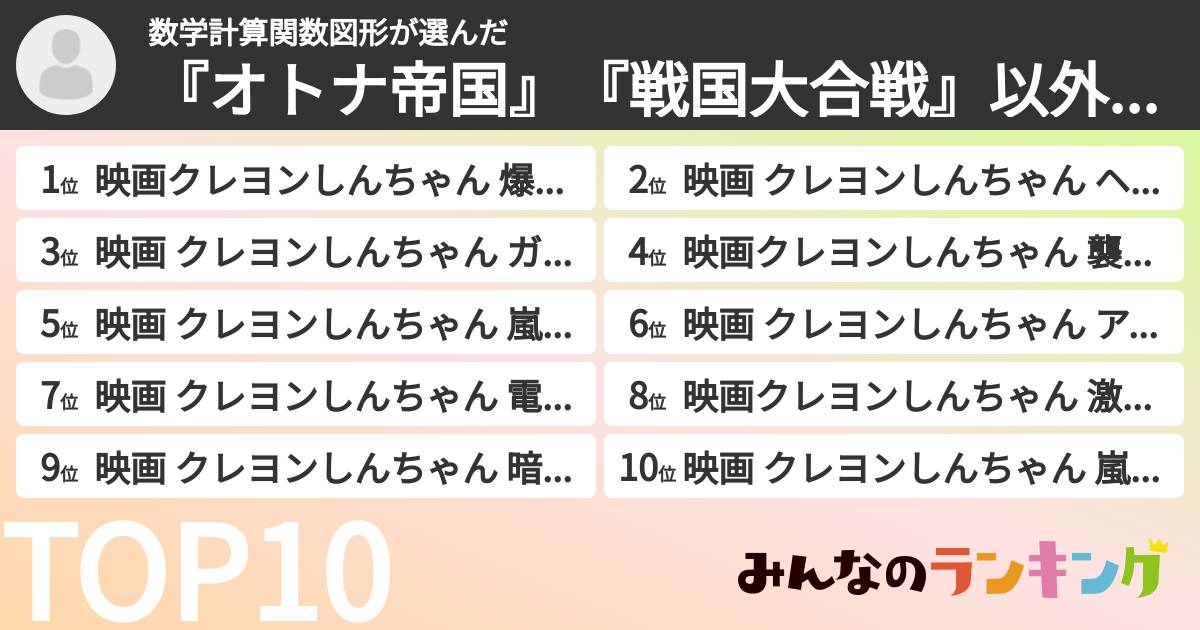 数学計算関数図形さんの「『オトナ帝国』『戦国大合戦』以外のクレしん映画ベストランキング」