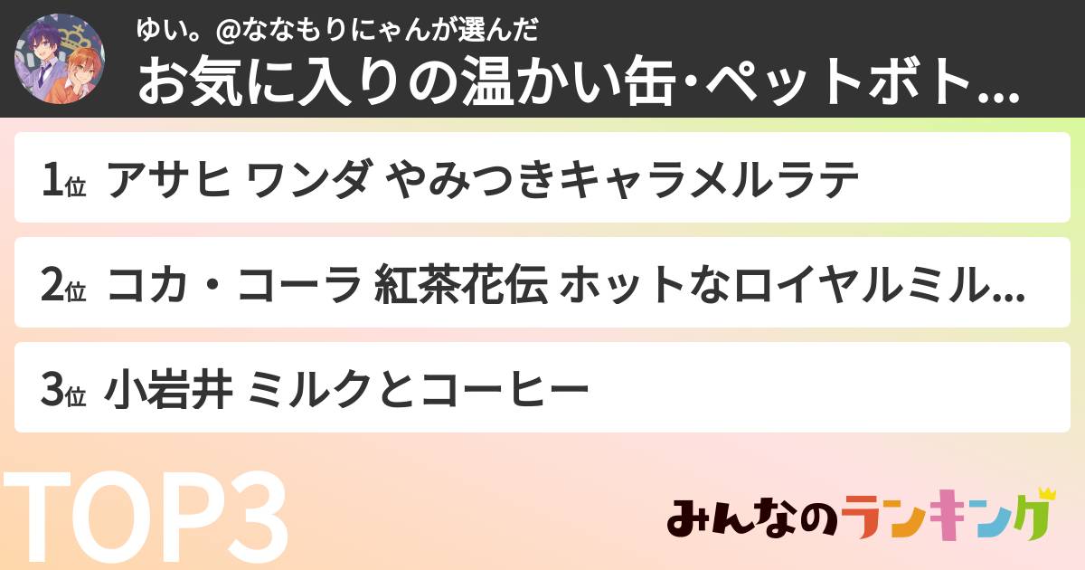 ゆい。@ななもりにゃんさんの「お気に入りの温かい缶･ペットボトル飲料ランキング」
