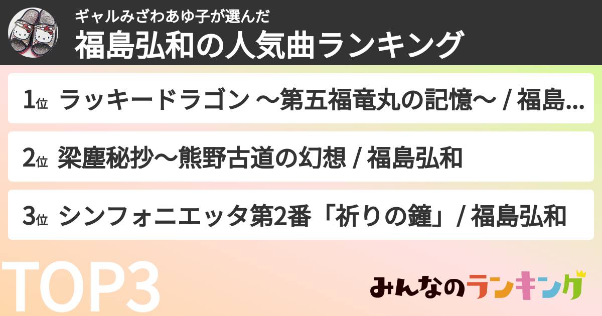 ギャルみざわあゆ子さんの「福島弘和の人気曲ランキング」