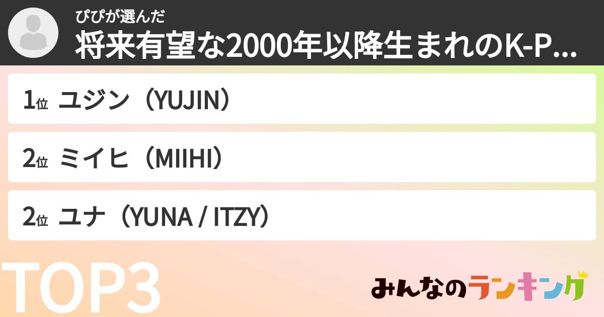 ぴぴさんの「将来有望な2000年以降生まれのK-POPアイドルランキング」