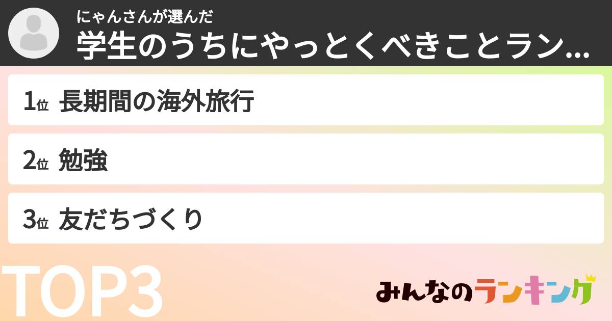 にゃんさんさんの「学生のうちにやっとくべきことランキング」