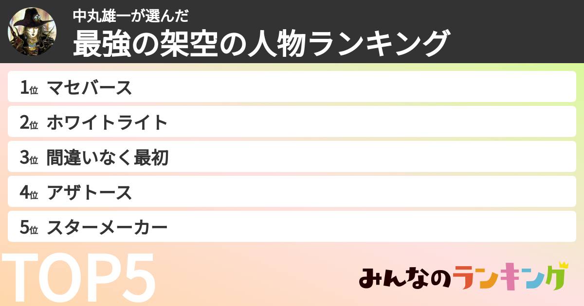 中丸雄一さんの「最強の架空の人物ランキング」