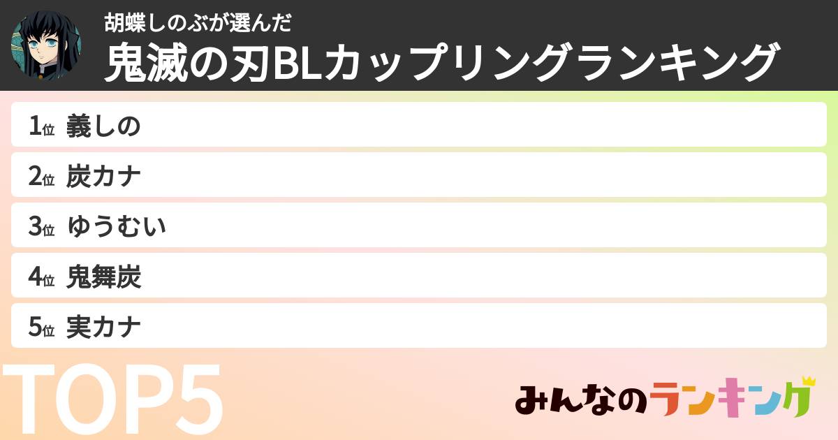 胡蝶しのぶさんの「鬼滅の刃BLカップリングランキング」