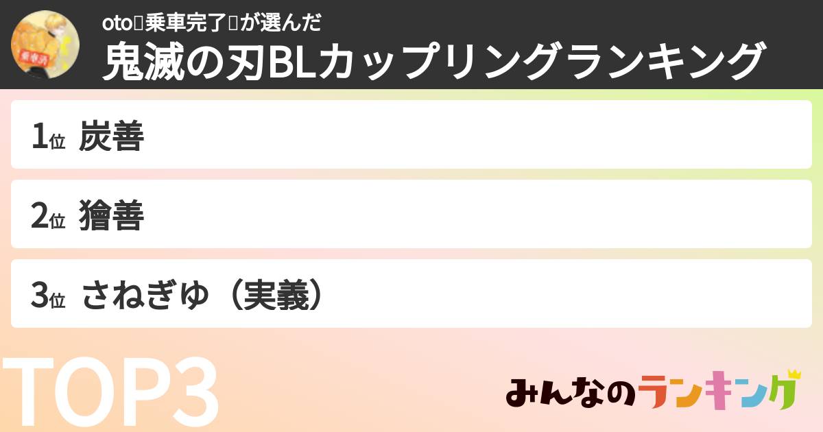 oto⚡️乗車完了🚂さんの「鬼滅の刃BLカップリングランキング」