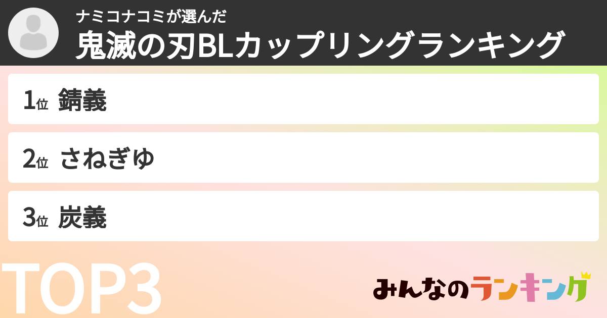 ナミコナコミさんの「鬼滅の刃BLカップリングランキング」
