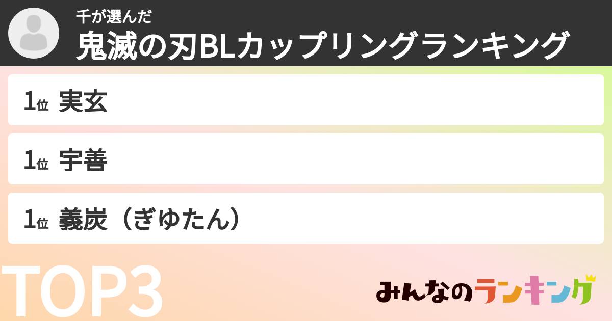 千さんの「鬼滅の刃BLカップリングランキング」