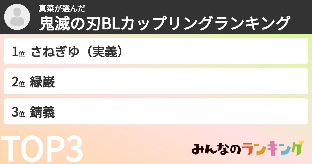 真菜さんの「鬼滅の刃BLカップリングランキング」