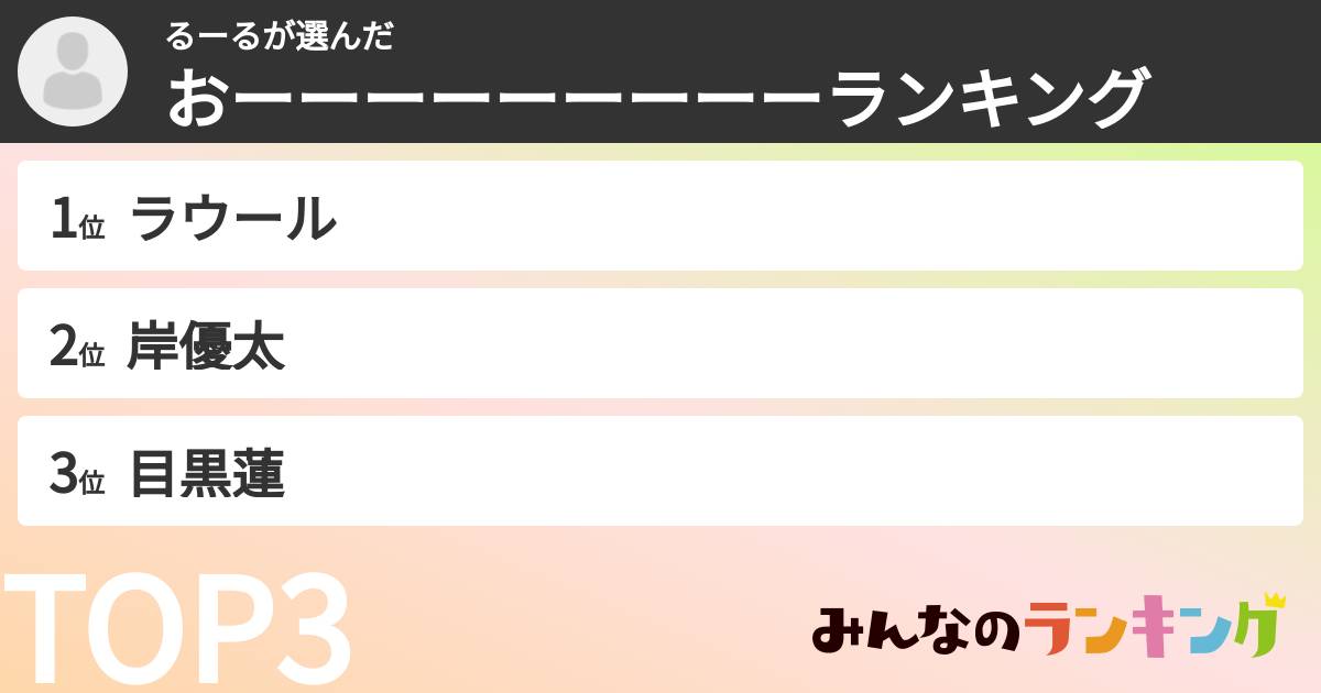 るーるさんの「おーーーーーーーーーランキング」