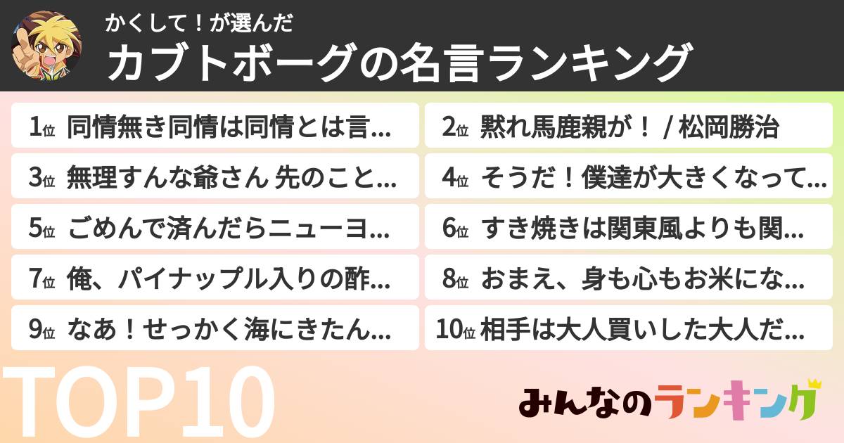 かくして！さんの「カブトボーグの名言ランキング」