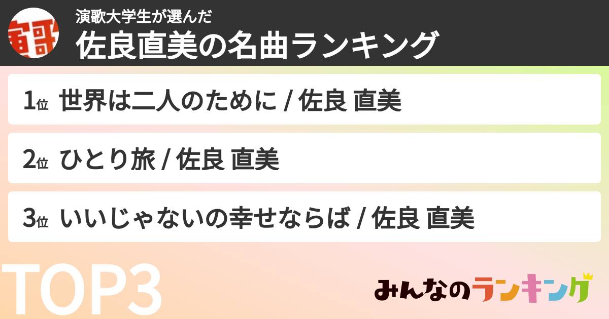 演歌大学生さんの「佐良直美の名曲ランキング」