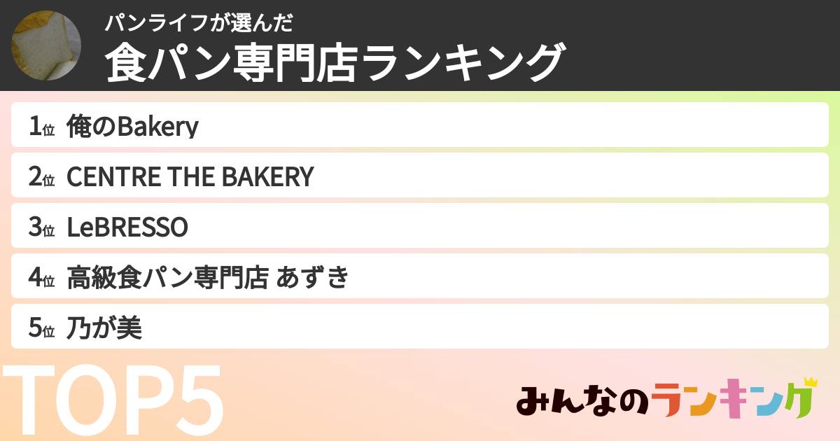 パンライフさんの「食パン専門店ランキング」