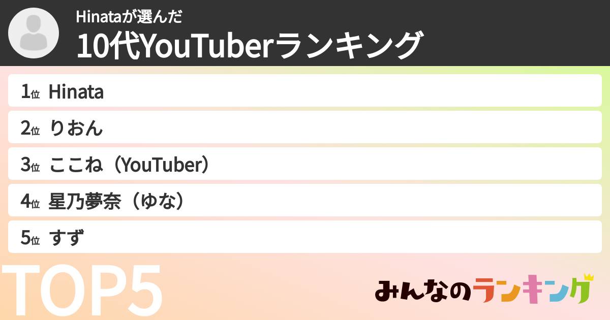 Hinataさんの「10代YouTuberランキング」