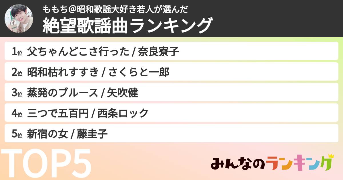 ももち@昭和歌謡大好き若人さんの「絶望歌謡曲ランキング」