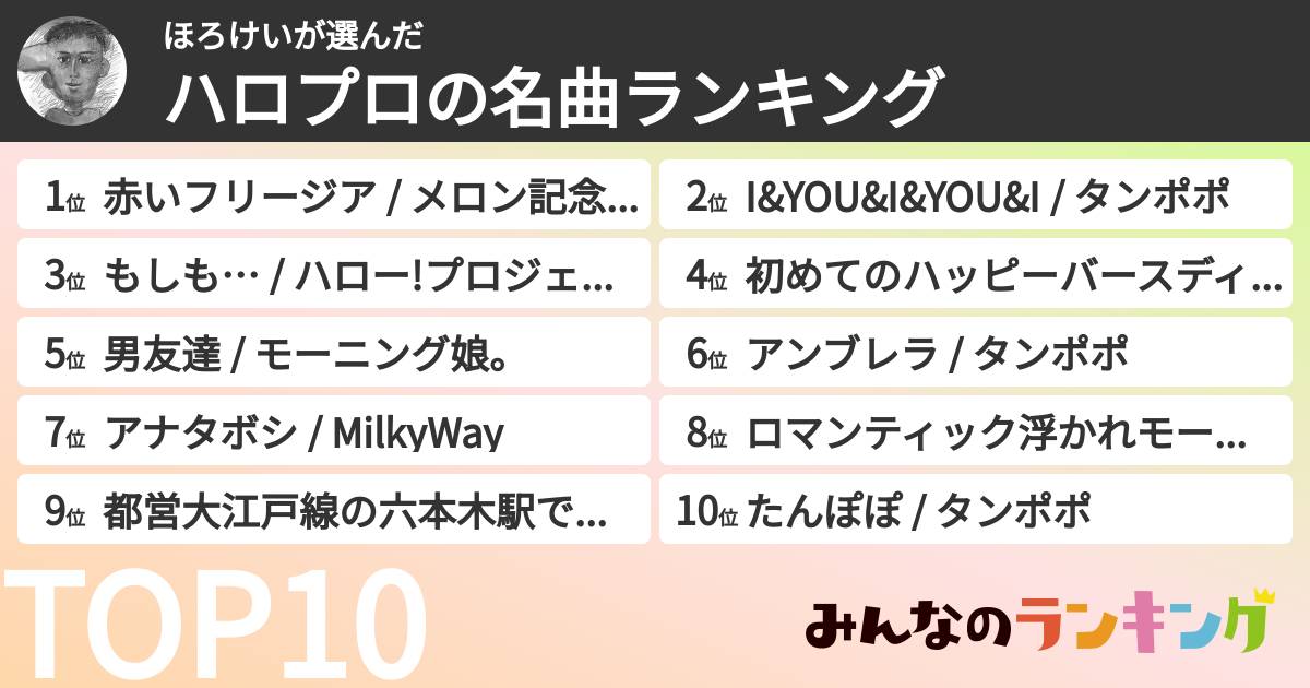 ほろけいさんの「ハロプロの名曲ランキング」