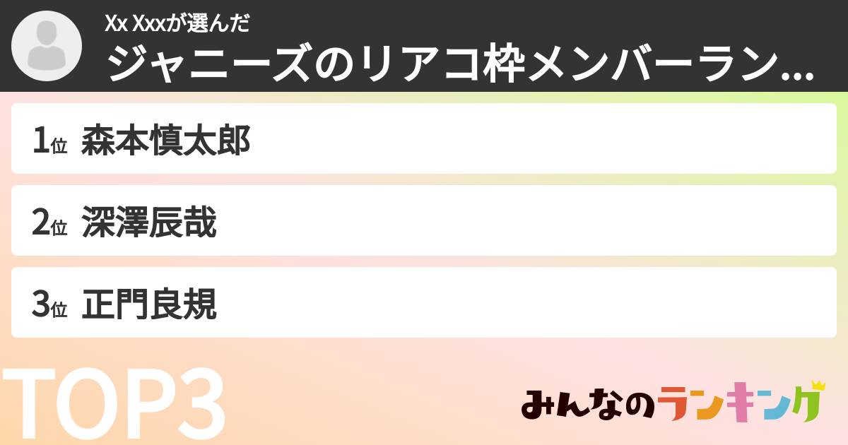 Xx Xxxさんの「ジャニーズのリアコ枠メンバーランキング」