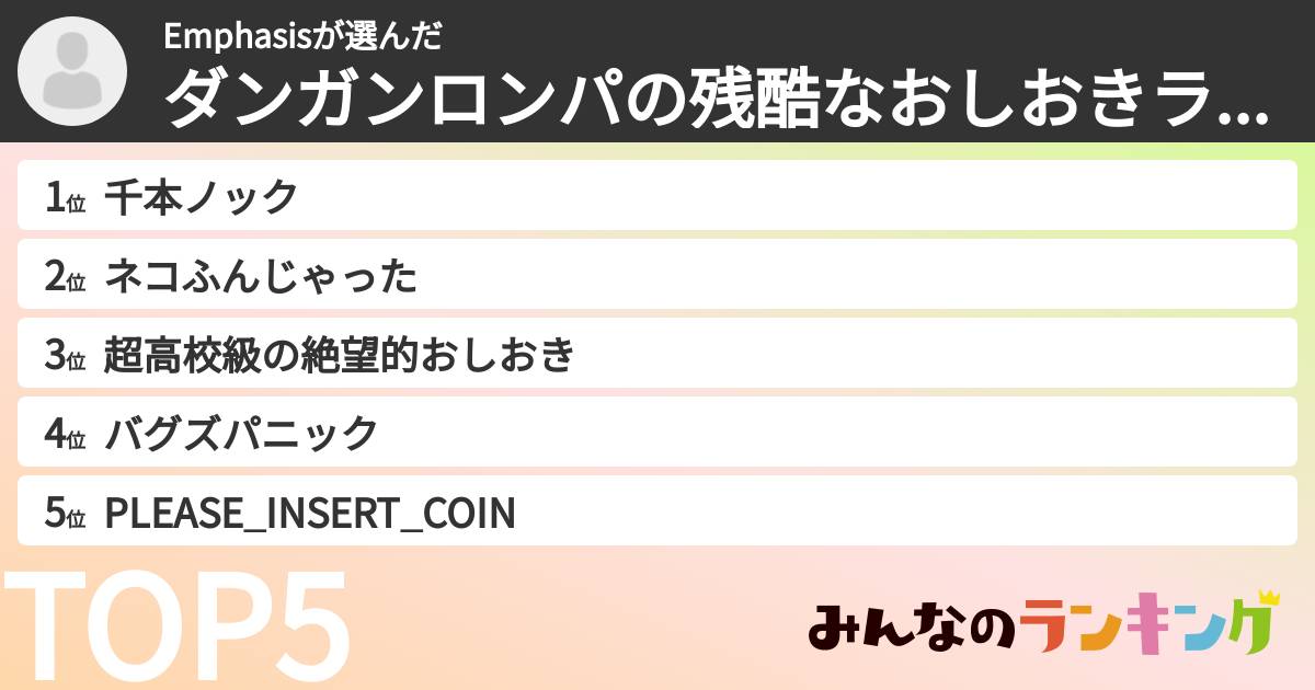Emphasisさんの「ダンガンロンパの残酷なおしおきランキング」
