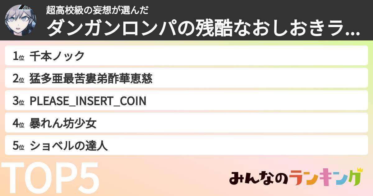 超高校級の妄想さんの「ダンガンロンパの残酷なおしおきランキング」