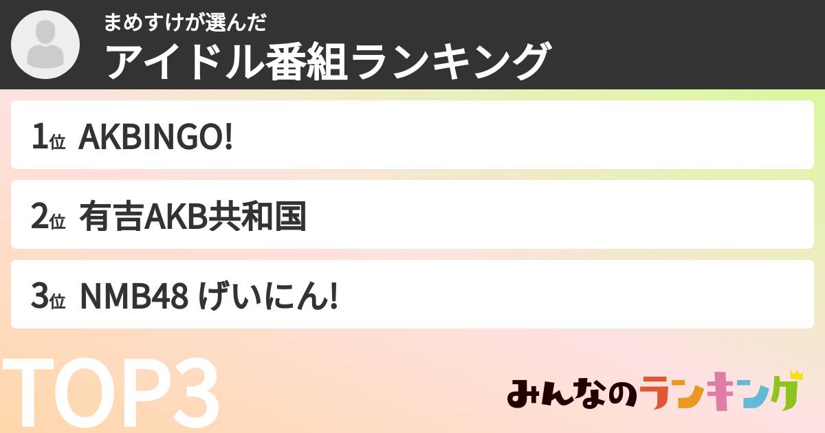 まめすけさんの「アイドル番組ランキング」