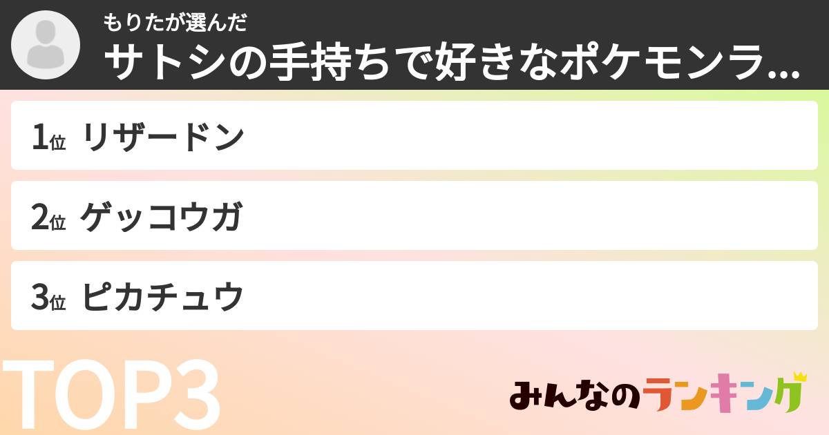もりたさんの「サトシの手持ちで好きなポケモンランキング」