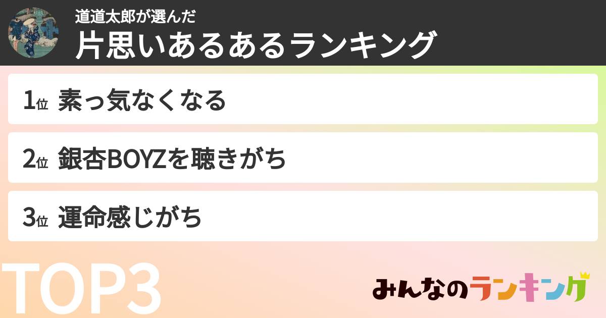 道道太郎さんの「片思いあるあるランキング」