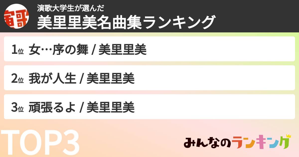 演歌大学生さんの「美里里美名曲集ランキング」