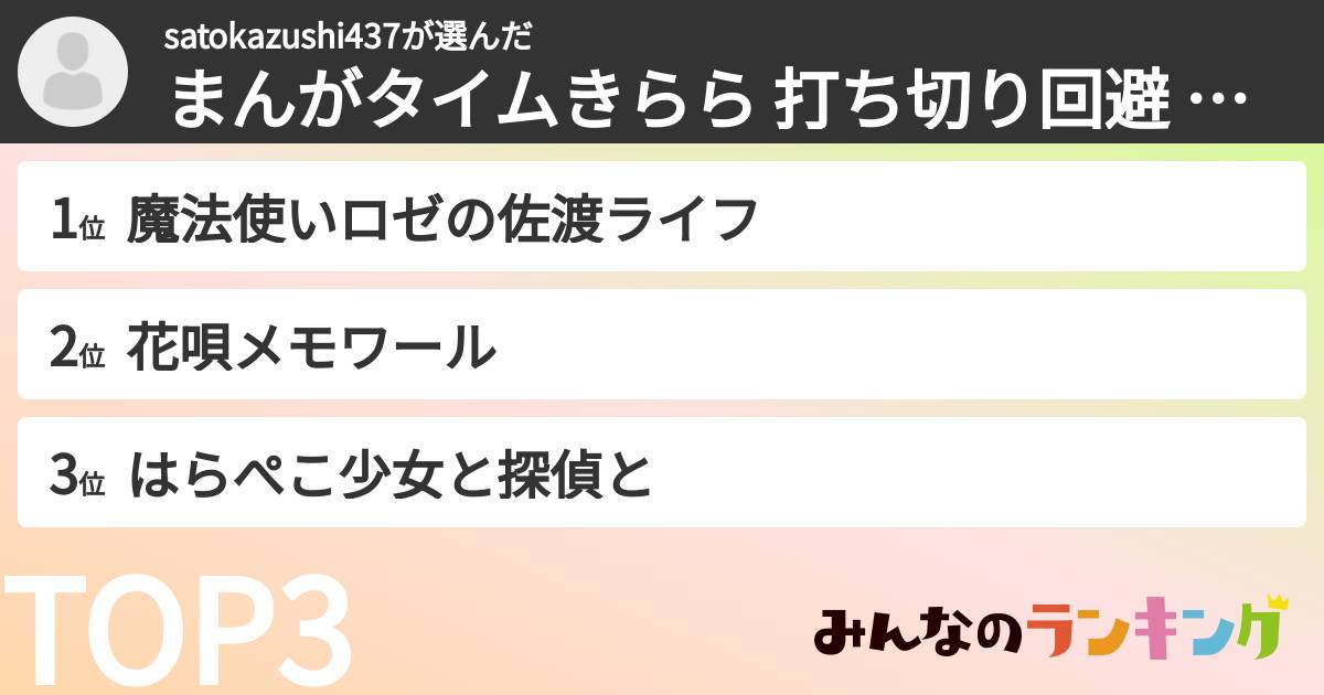 satokazushi437さんの「まんがタイムきらら 打ち切り回避 アニメしてほしい作品ランキング」