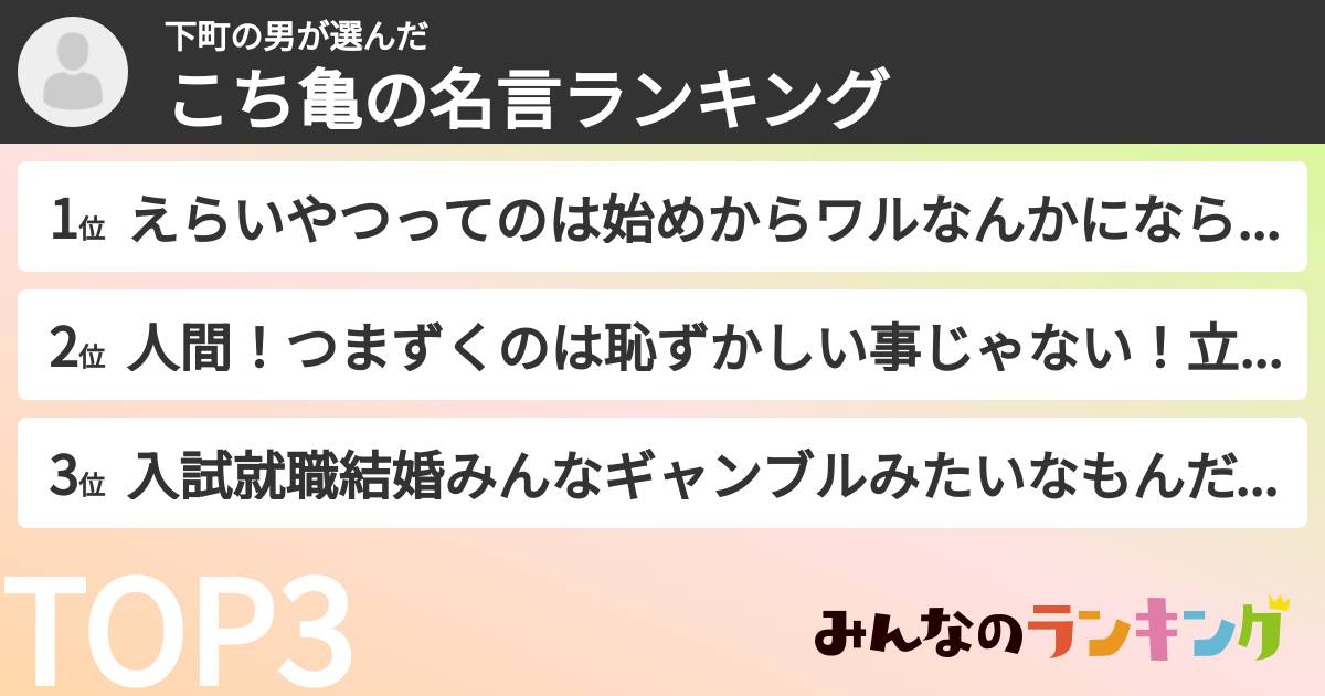 下町の男さんの「こち亀の名言ランキング」