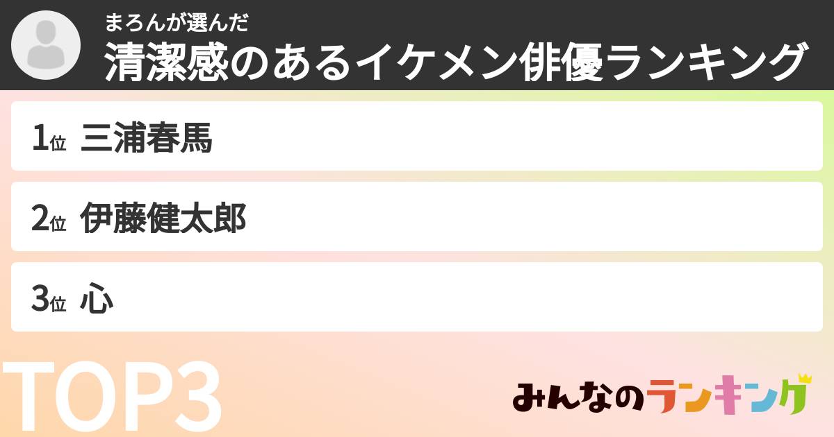 まろんさんの「清潔感のあるイケメン俳優ランキング」