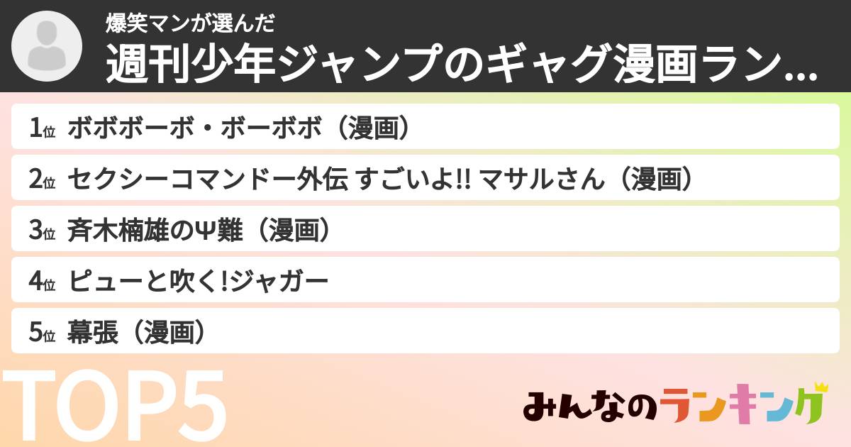 爆笑マンさんの「週刊少年ジャンプのギャグ漫画ランキング」