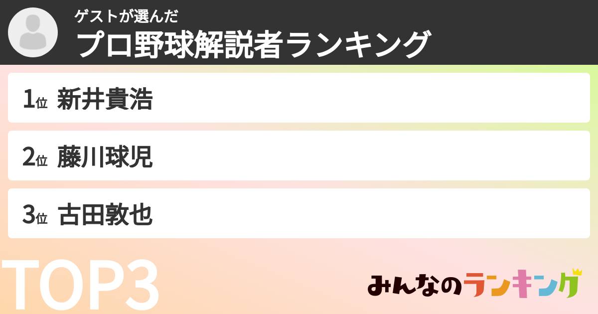 ゲストさんの「プロ野球解説者ランキング」