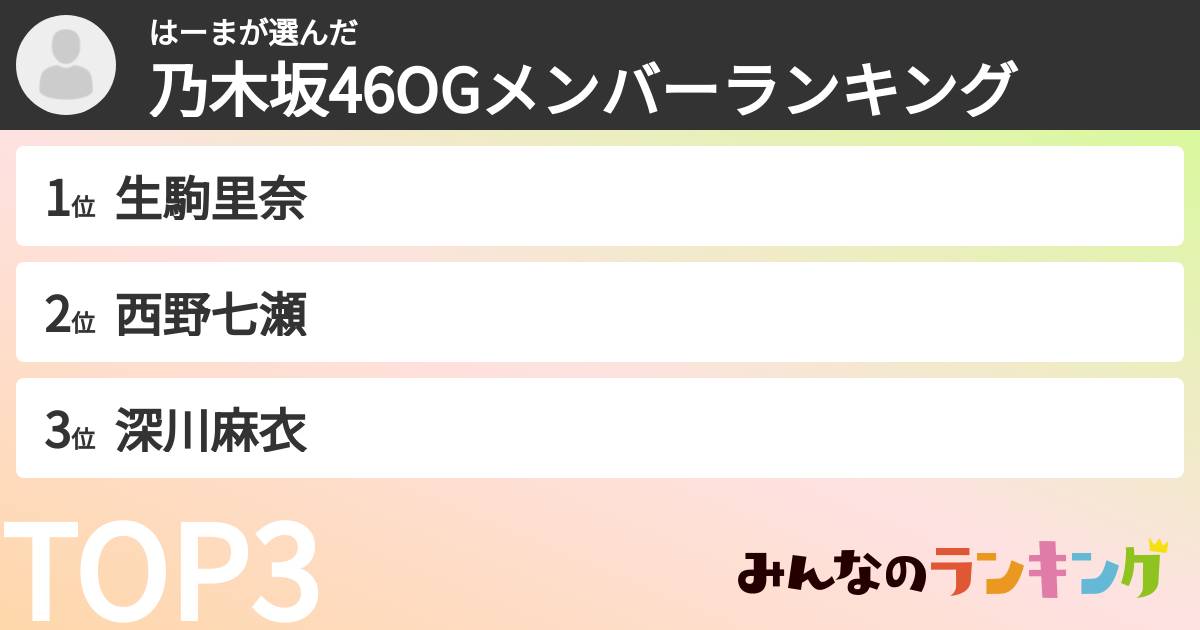 はーまさんの「乃木坂46OGメンバーランキング」