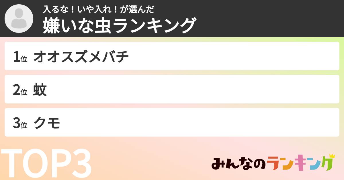 入るな！いや入れ！さんの「嫌いな虫ランキング」