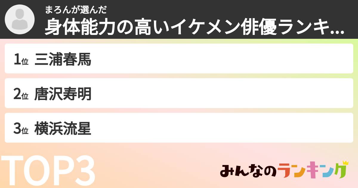 まろんさんの「身体能力の高いイケメン俳優ランキング」