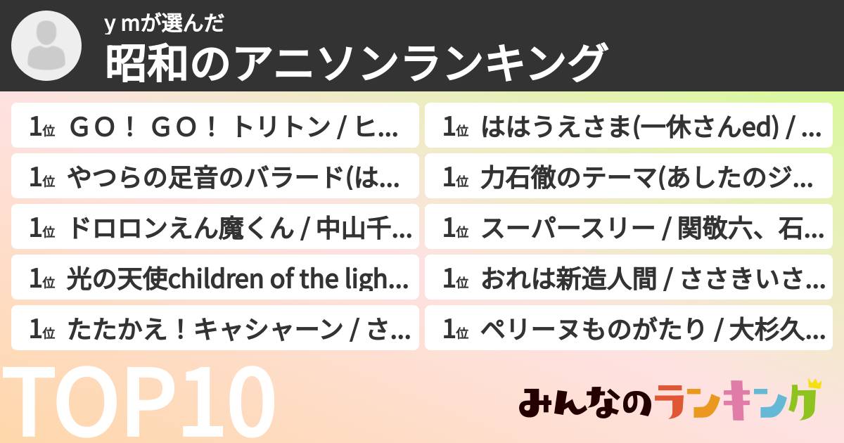 y mさんの「昭和のアニソンランキング」
