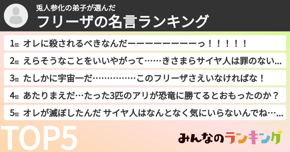 兎人参化の弟子さんの「フリーザの名言ランキング」