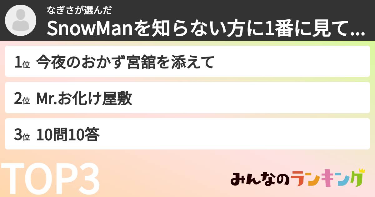 なぎささんの「SnowManを知らない方に1番に見て貰いたいYouTube回ランキング」