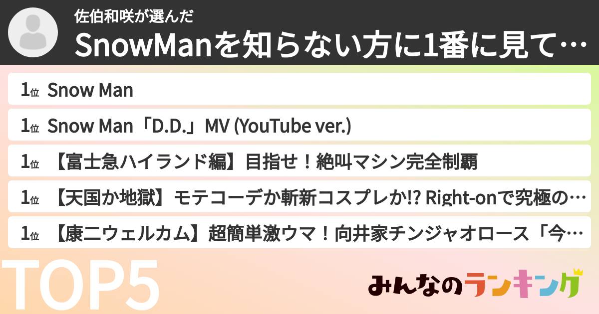 佐伯和咲さんの「SnowManを知らない方に1番に見て貰いたいYouTube回ランキング」
