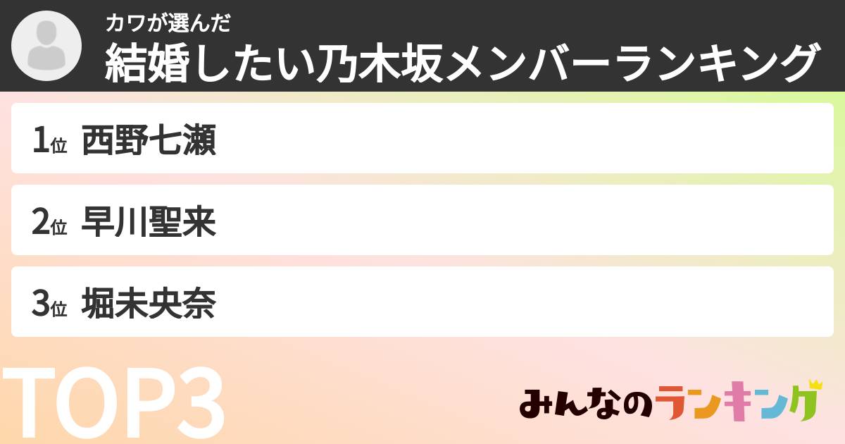 カワさんの「結婚したい乃木坂メンバーランキング」