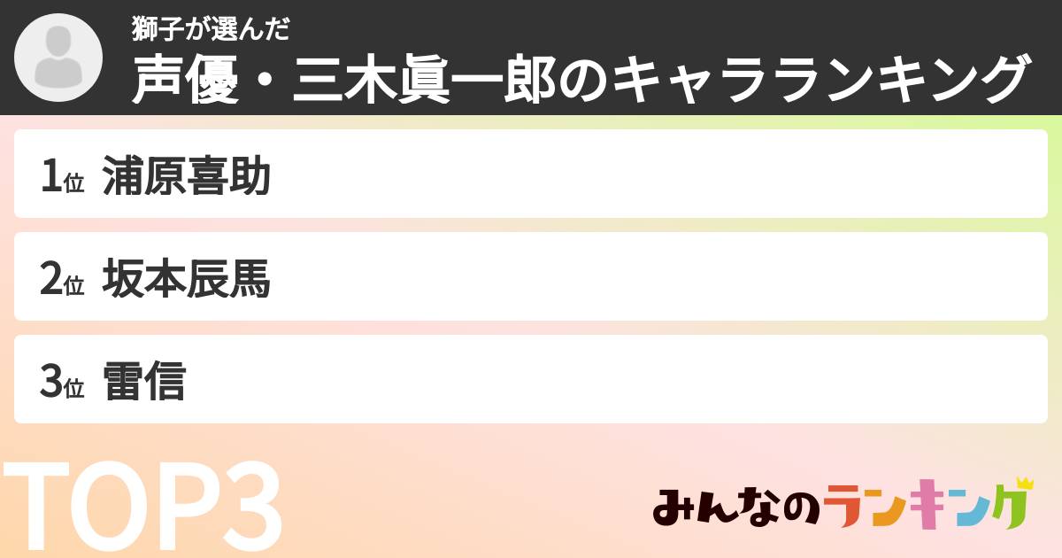 獅子さんの「声優・三木眞一郎のキャラランキング」