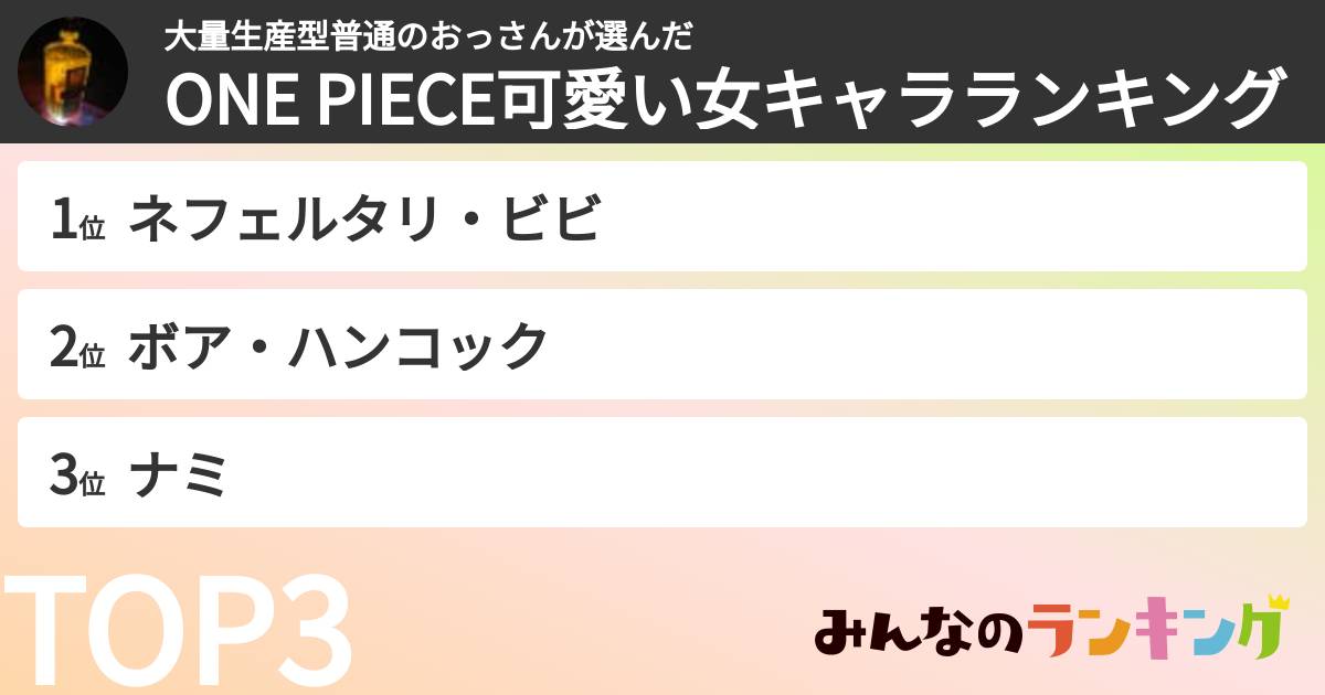大量生産型普通のおっさんさんの「ONE PIECE可愛い女キャラランキング」