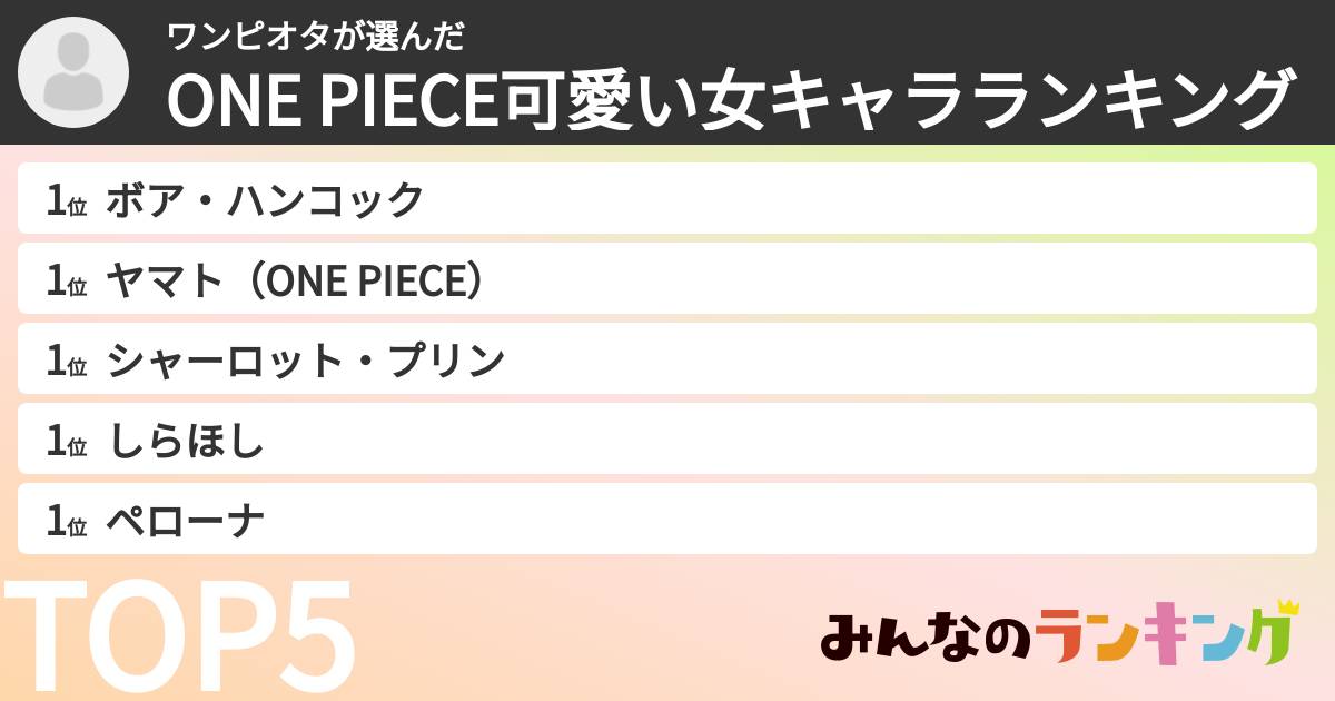 ワンピオタさんの「ONE PIECE可愛い女キャラランキング」