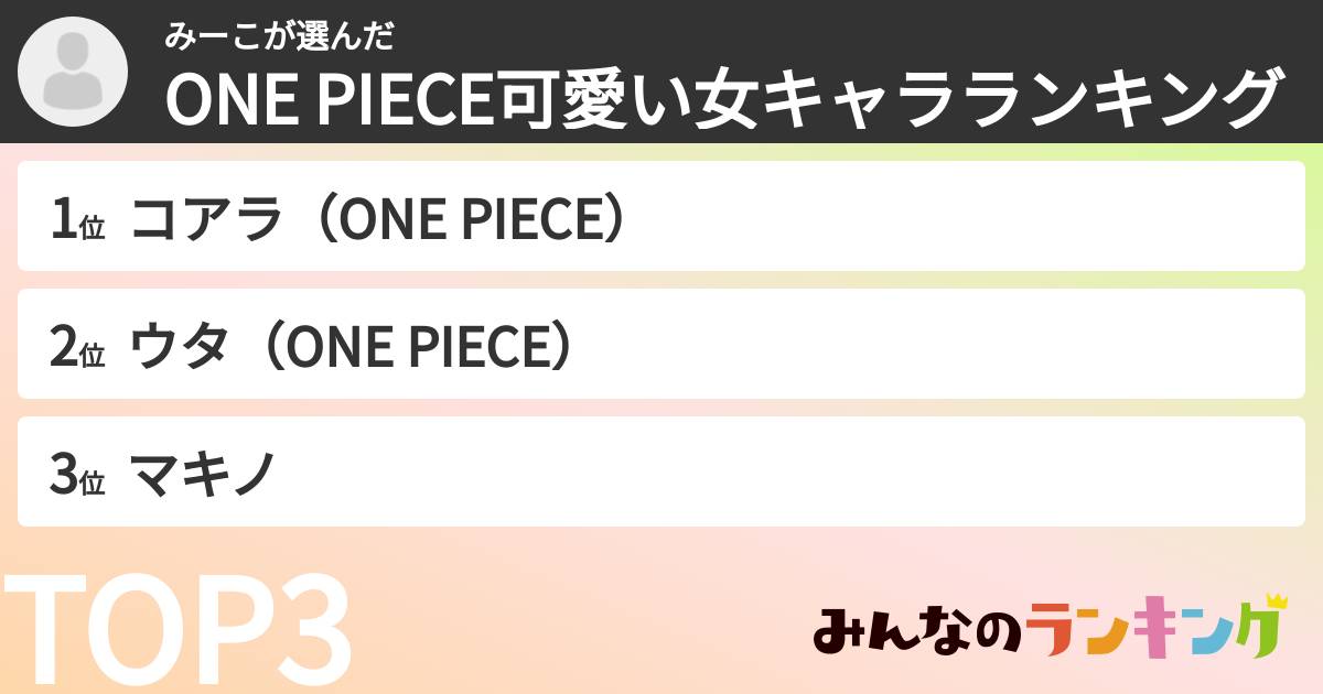 みーこさんの「ONE PIECE可愛い女キャラランキング」
