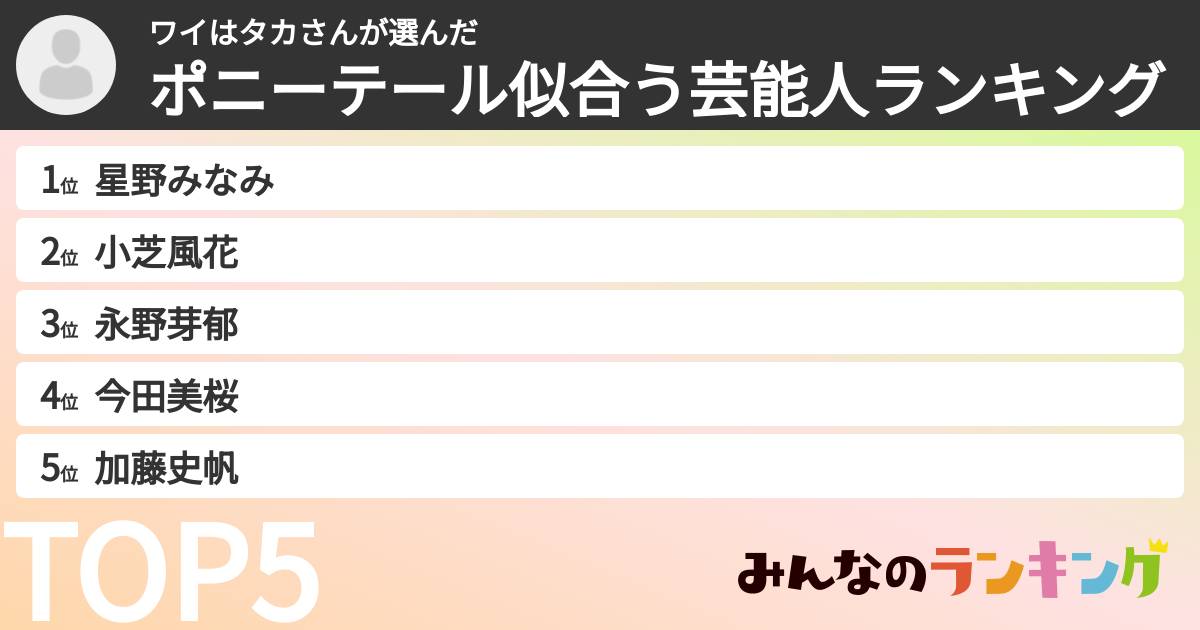 ワイはタカさんさんの「ポニーテール似合う芸能人ランキング」