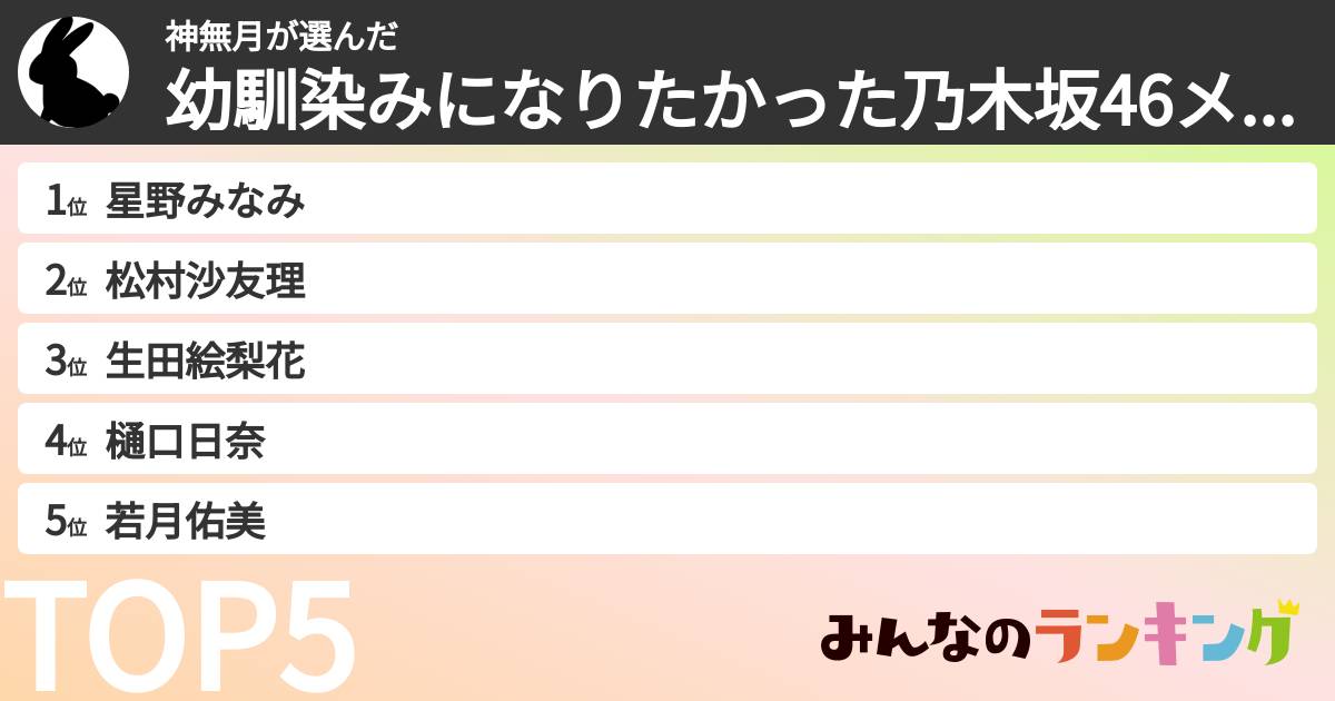 神無月さんの「幼馴染みになりたかった乃木坂46メンバーランキング」