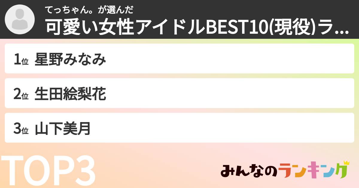てっちゃん。さんの「可愛い女性アイドルBEST10(現役)ランキング」