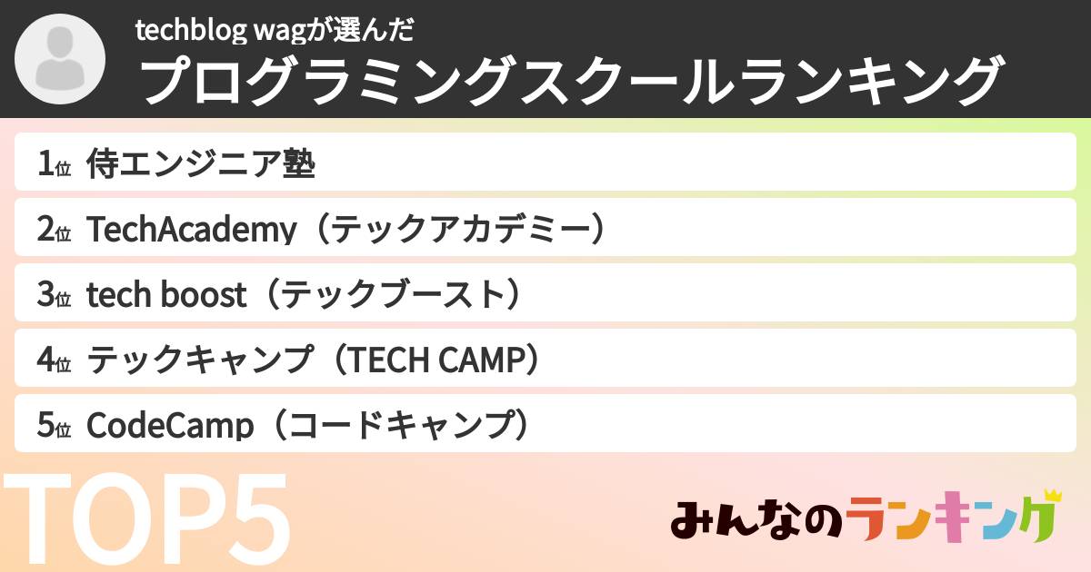 techblog wagさんの「プログラミングスクールランキング」