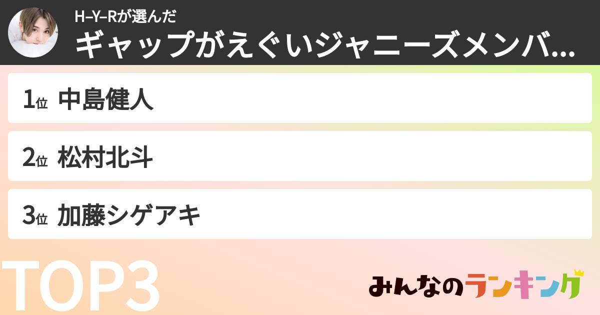 H–Y–Rさんの「ギャップがえぐいジャニーズメンバーランキング」