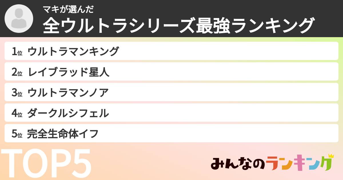 マキさんの「全ウルトラシリーズ最強ランキング」